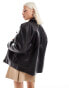 Mango leather look zip through jacket in black