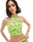 Фото #1 товара YAS halterneck crop top co-ord in green tie dye - MGREEN