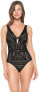 Фото #1 товара Becca by Rebecca Virtue Women's 236498 Black 1 Plunge One Piece Swimsuit Size L