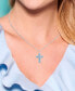 ფოტო #2 პროდუქტის Sterling Silver Halo Birthstone Style Genuine Swiss Blue and White Topaz Fancy Cut Cross Pendant Necklace