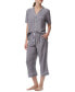 ფოტო #3 პროდუქტის Women's 2-Pc. Notched-Collar Cropped Pajamas Set