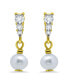 ფოტო #2 პროდუქტის White Cultured Pearl and Cubic Zirconia Drop Earring