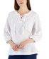 Фото #1 товара Women's Cotton Gauze Tasseled Lace-Up Top, Created for Macy's