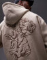 Topman oversized fit hoodie with front and back roses embroidery in stone