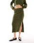 Фото #2 товара ASOS DESIGN knitted midi skirt in open stitch co-ord in khaki