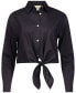 ფოტო #5 პროდუქტის Women's Poplin Tie-Front Button-Down Cotton Shirt, Regular & Petite