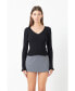 ფოტო #2 პროდუქტის Women's Frill V neck Knit Top