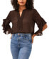 ფოტო #1 პროდუქტის Women's Printed Pintuck Flutter 3/4-Sleeve Henley Blouse