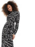 Фото #3 товара Pieces tie waist midi shirt dress in black & white zebra print