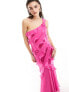 ASOS DESIGN one shoulder ruffle maxi dress with satin chiffon mix in fuchsia pink