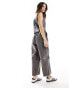 ASOS DESIGN faux leather oversized barrel leg trouser in grey