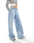 Фото #1 товара Bershka high waisted wide leg jeans in light wash blue