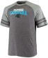 ფოტო #3 პროდუქტის Men's Big and Tall Charcoal, Heathered Gray Carolina Panthers Two-Stripe Tri-Blend Raglan T-shirt