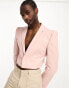 ASOS DESIGN cropped linen mix blazer with square shoulder in pink