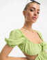 Rebellious Fashion linen look milk maid mini dress with open back in green