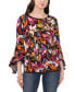 Фото #1 товара Petite Floral-Print Bell-Sleeve Piped Top