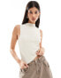 Brave Soul textured high neck vest top in off white