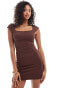 Фото #2 товара ASOS DESIGN cap sleeve sweetheart neck mini dress in chocolate