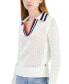 ფოტო #3 პროდუქტის Women's Cotton Collared V-Neck Mesh Sweater