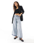 Noisy May Petite wide leg jeans in light wash denim