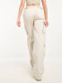 Stradivarius straight leg cargo trouser with adjustable waist in stone