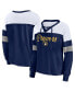 Фото #1 товара Women's Navy, White Milwaukee Brewers Even Match Lace-Up Long Sleeve V-Neck T-shirt