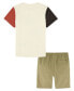 ფოტო #2 პროდუქტის Little Boys Short Sleeve Colorblock T-shirt and Prewashed Canvas Shorts Set