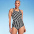 Lands' End Women's UPF 50 Full Coverage Striped High Neck Tugless One Piece