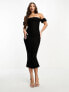 Vesper Tall bardot frill sleeve midi dress in black