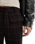 ASOS DESIGN smart flared check trousers in burgundy