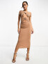 Фото #1 товара ASOS DESIGN short sleeve midi dress with cut out bodice in taupe