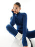 Threadbare Ski ribbed zip through base layer jumpsuit in navy