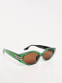 Фото #3 товара AJ Morgan slim rectangular festival sunglasses in green with gold trims