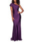 Juniors' One-Shoulder Draped Floor-Sweeping Gown