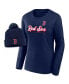 ფოტო #1 პროდუქტის Women's Navy Boston Red Sox Run The Bases Long Sleeve T-shirt and Cuffed Knit Hat with Pom Combo Set