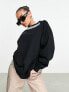 ASOS Weekend Collective oversized long sleeve t-shirt with collar logo in black