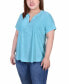 Фото #1 товара Plus Size Short Sleeve Y-Neck Jacquard Knit Top