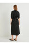 Фото #6 товара Платье женское Koton Миди с широким V-образным вырезом, короткими рукавами и карманами.