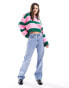 Фото #6 товара ASOS DESIGN jumper with button collar in stripe in pink and green