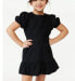 Scoop Short Puff Sleeve Linen Blend Dress with Tie Back Girls Black Pullover L