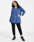Фото #4 товара Plus Size Cotton Split-Neck Tiered Tunic, Created for Macy's