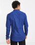 ASOS DESIGN skinny fit shirt with grandad collar in royal blue