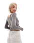 Фото #4 товара Monki long sleeve cropped ruched asymmetric top in grey