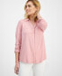 ფოტო #1 პროდუქტის Petite Button-Front Long-Sleeve Knit Shirt, Created for Macy's