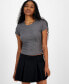 ფოტო #1 პროდუქტის Juniors' Metallic-Threaded Short-Sleeve Tee