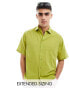 ASOS DESIGN relaxed linen look shirt in olive green Зеленый, S - Chest 38 - фото #1