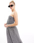 Esmee ruched bandeau maxi gingham beach dress in black and white