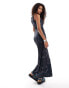 COLLUSION straight neck printed maxi dress in navy