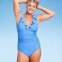 Фото #1 товара Women's Ruffle Ruched Full Coverage One Piece Swimsuit - Kona Sol Blue XL