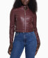 Women's Faux-Leather Moto Jacket with Snap Collar